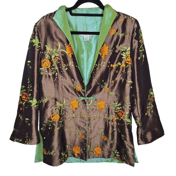Anis. A Embroidered Cheongsam Jacket Floral Art To Wear Artsy Iridescent M Silk - Picture 1 of 11